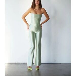REZEK STUDIO Hustle Pants XS 70s Disco Hot Pants Flare Leg Mint Green Stretch